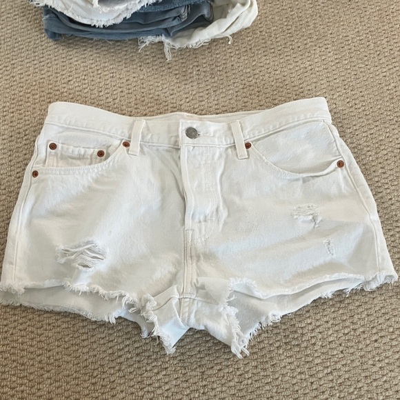 Levi's White Distressed Jean Shorts - Picture 1 of 6